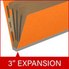 Orange legal size top tab classification folder with 3" gray tyvek expansion, with 2" bonded fasteners on inside front and inside back and 1" duo fastener on dividers. 18 pt. paper stock and 17 pt brown kraft dividers. Packaged 10/50.