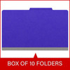 Purple legal size top tab classification folder with 3" gray tyvek expansion, with 2" bonded fasteners on inside front and inside back and 1" duo fastener on dividers. 18 pt. paper stock and 17 pt brown kraft dividers. Packaged 10/50.