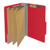 Red legal size top tab classification folder with 3" gray tyvek expansion, with 2" bonded fasteners on inside front and inside back and 1" duo fastener on dividers. 18 pt. paper stock and 17 pt brown kraft dividers. Packaged 10/50.