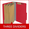 Red legal size top tab classification folder with 3" gray tyvek expansion, with 2" bonded fasteners on inside front and inside back and 1" duo fastener on dividers. 18 pt. paper stock and 17 pt brown kraft dividers, 10/Box