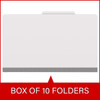 White legal size top tab classification folder with 3" gray tyvek expansion, with 2" bonded fasteners on inside front and inside back and 1" duo fastener on dividers. 18 pt. paper stock and 17 pt brown kraft dividers. Packaged 10/50.