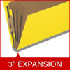 Yellow legal size top tab classification folder with 3" gray tyvek expansion, with 2" bonded fasteners on inside front and inside back and 1" duo fastener on dividers. 18 pt. paper stock and 17 pt brown kraft dividers, 10/Box