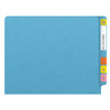 Blue letter size end tab folder with 2" bonded fasteners on inside back. 20 pt blue stock. Packaged 40/200.