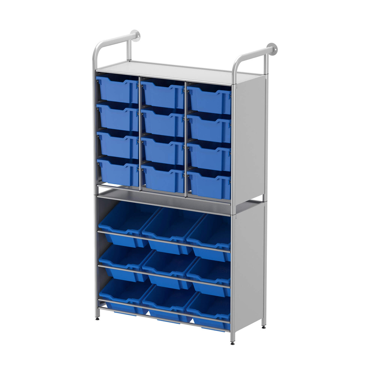 Classroom Wall Shelving with Tilting Bins