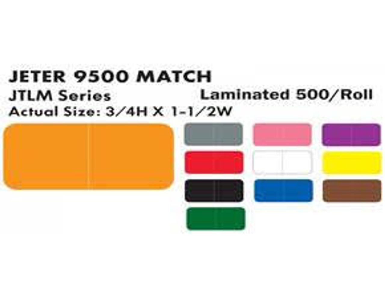 Orange 3//4H x 1-1//2W Laminated Jeter Compatible Solid Designation Label Roll of 500