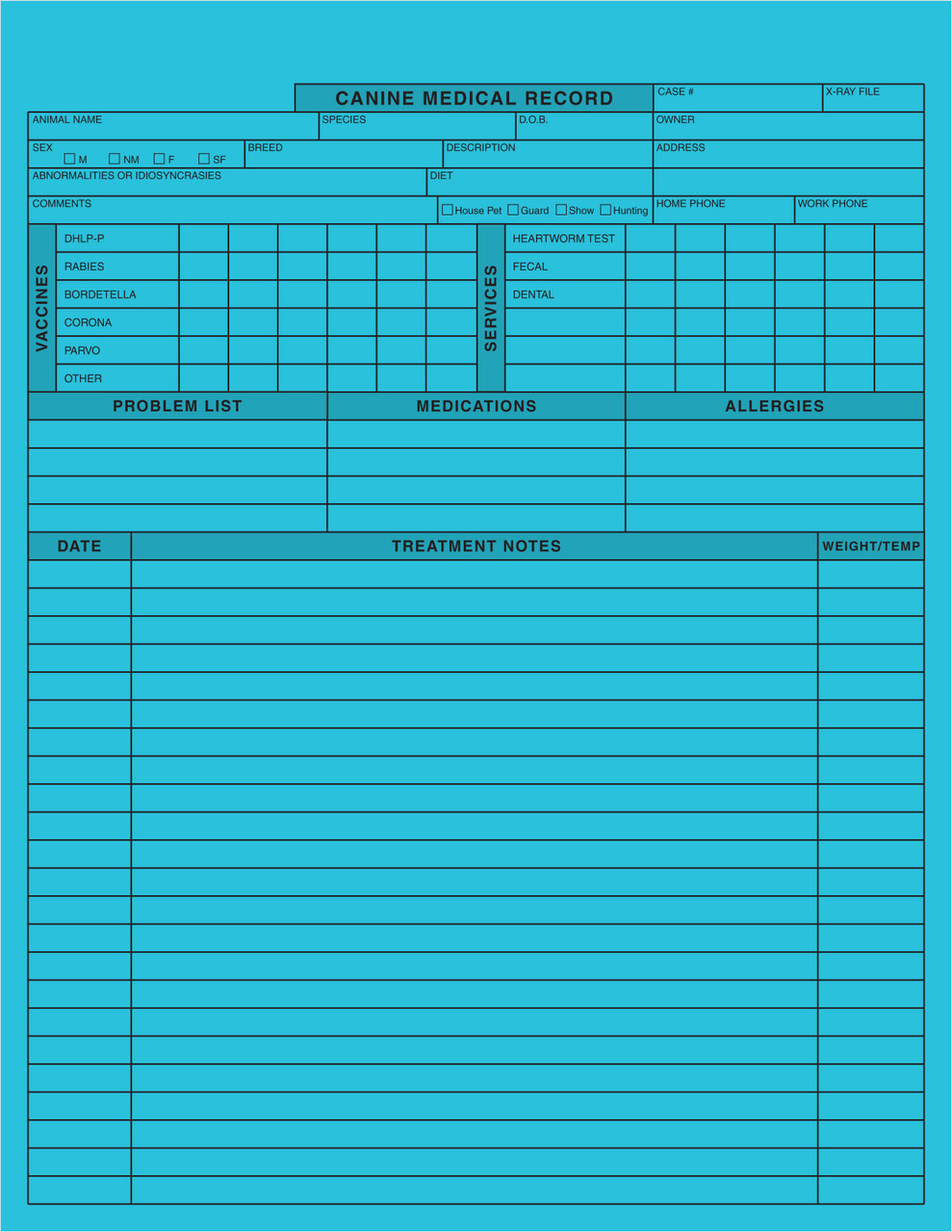 Canine Medical Records Blue 8-1/2