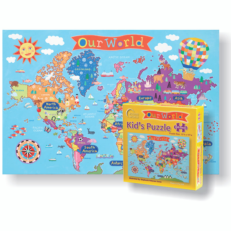 Kid's Jigsaw Puzzle, World, 13'' x 19'', 100 Pieces