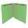 Green letter size end tab classification folder with 2" gray tyvek expansion and 2" bonded fasteners on inside front and inside back. 18 pt. paper stock. Packaged 25/125.