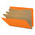 Orange letter size end tab classification folder with 3" gray tyvek expansion, with 2" bonded fasteners on inside front and inside back and 1" duo fastener on dividers. 18 pt. paper stock and 17 pt brown kraft dividers. Packaged 10/50.