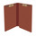 Red legal size end tab classification folder with 2" russet brown tyvek expansion and 2" bonded fasteners on inside front and inside back. 25 pt type 3 pressboard stock. Packaged 25/125.