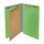 Green legal size end tab classification folder with 2" gray tyvek expansion, with 2" bonded fasteners on inside front and inside back and 1" duo fastener on divider. 18 pt. paper stock and 17 pt brown kraft dividers. Packaged 10/50.