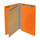 Orange legal size end tab classification folder with 2" gray tyvek expansion, with 2" bonded fasteners on inside front and inside back and 1" duo fastener on divider. 18 pt. paper stock and 17 pt brown kraft dividers. Packaged 10/50.