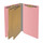 Pink legal size end tab classification folder with 2" gray tyvek expansion, with 2" bonded fasteners on inside front and inside back and 1" duo fastener on dividers. 18 pt. paper stock and 17 pt brown kraft dividers. Packaged 10/50.