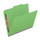 Green letter size top tab classification folder with 2" gray tyvek expansion and 2" bonded fasteners on inside front and inside back. 18 pt. paper stock. Packaged 25/125.