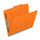 Orange letter size top tab classification folder with 2" gray tyvek expansion and 2" bonded fasteners on inside front and inside back. 18 pt. paper stock. Packaged 25/125.