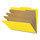 Yellow letter size top tab classification folder with 3" gray tyvek expansion, with 2" bonded fasteners on inside front and inside back and 1" duo fastener on dividers. 18 pt. paper stock and 17 pt brown kraft dividers. Packaged 10/50.