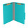 Light blue legal size top tab classification folder with 2" gray tyvek expansion and 2" bonded fasteners on inside front and inside back. 18 pt. paper stock. Packaged 25/125.
