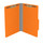 Orange legal size top tab classification folder with 2" gray tyvek expansion and 2" bonded fasteners on inside front and inside back. 18 pt. paper stock. Packaged 25/125.