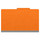 Orange legal size top tab classification folder with 2" gray tyvek expansion and 2" bonded fasteners on inside front and inside back. 18 pt. paper stock. Packaged 25/125.