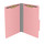 Pink legal size top tab classification folder with 2" gray tyvek expansion and 2" bonded fasteners on inside front and inside back. 18 pt. paper stock. Packaged 25/125.