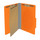 Orange legal size top tab classification folder with 2" gray tyvek expansion, with 2" bonded fasteners on inside front and inside back and 1" duo fastener on divider. 18 pt. paper stock and 17 pt brown kraft dividers, 10/Box