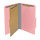 Pink legal size top tab classification folder with 2" gray tyvek expansion, with 2" bonded fasteners on inside front and inside back and 1" duo fastener on divider. 18 pt. paper stock and 17 pt brown kraft dividers. Packaged 10/50.