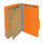 Orange legal size top tab classification folder with 2" gray tyvek expansion, with 2" bonded fasteners on inside front and inside back and 1" duo fastener on dividers. 18 pt. paper stock and 17 pt brown kraft dividers. Packaged 10/50.