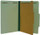 Green legal size top tab one divider classification folder with 2" moss green tyvek expansion, with 2" embedded fasteners on inside front and inside back and 1" duo fastener on dividers - S-61951