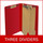 Deep red legal size end tab three divider classification folder with 3" gray tyvek expansion, with 2" bonded fasteners on inside front and inside back and 1" duo fastener on dividers - DV-S53-38-3DRD