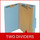 Blue legal size top tab two divider classification folder with 2" gray tyvek expansion, with 2" bonded fasteners on inside front and inside back and 1" duo fastener on dividers - DV-T52-26-3BLU