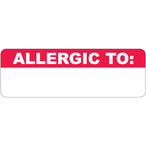 "Allergic To:" Label - White/Red - 3" x 1" - 250/Roll