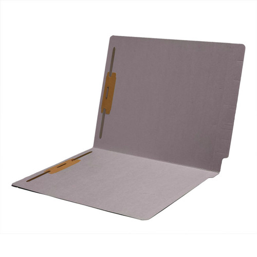 End Tab File Folder With Fasteners - Position 1 and 3 - Gray - Letter Size - 14 pt - Reinforced Tab, Full End Tab - Box of 50