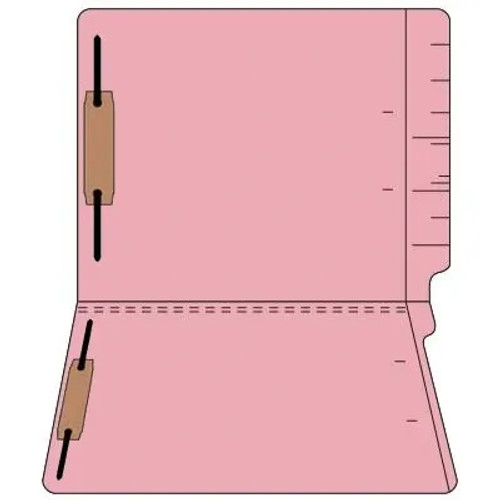 End Tab File Folder With Fasteners - Position 1 and 3 - Pink - Letter Size - 14 pt - Reinforced Tab - Box of 50