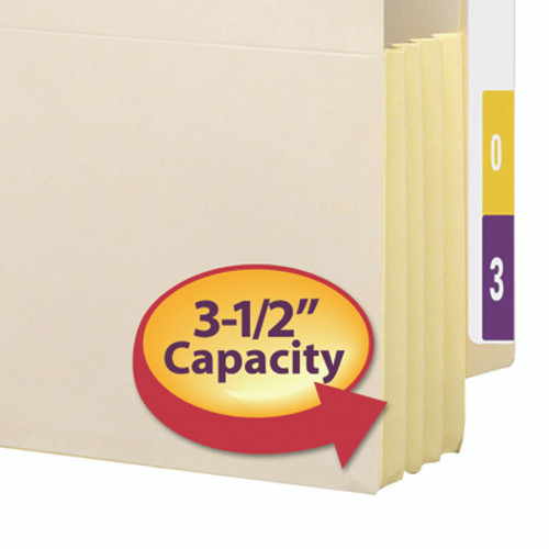 Smead End Tab File Pocket with 3-1/2" Accordion Expansion and Tyvek-Lined Gusset, Letter Size 12-3/8" W x 9-1/2" H -  Manila - 50/Carton