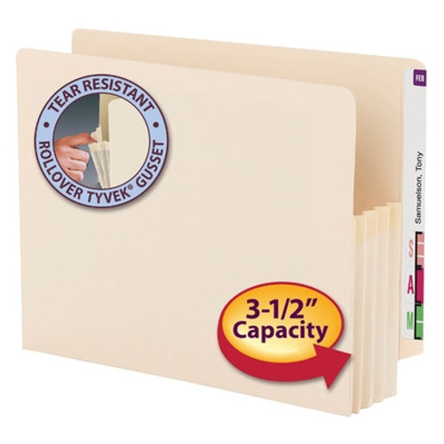 Smead End Tab File folder, Reinforced Straight-Cut Tab, 3-1/2" Accordion Expansion, Manila Gusset, Letter Size, Manila, 25 per Box (75124) - 4 Boxes