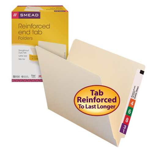 Smead End Tab File Folder, Shelf-Master?? Reinforced Straight-Cut Tab, Letter Size, Manila, Carton of 500