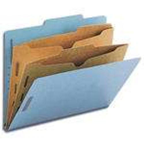 Smead Pressboard Classification Folder with Pocket Divider and SafeSHIELD Fasteners, 2 Dividers, 2" Expansion, Letter Size, Blue (14081)