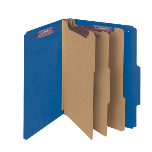 Smead 19096  Pressboard Classification File Folder with SafeSHIELD Fasteners, 3 Dividers, 3" Expansion, Legal Size, Dark Blue, 10 per Box (19096)