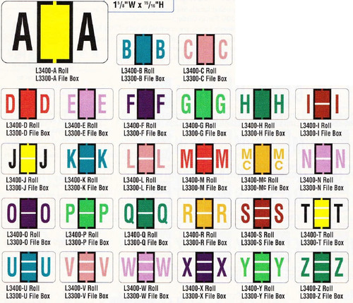 AmeriFile POS Compatible Alpha Labels - 3400 Series (Rolls) - Dimensions: 1 5/8 W x 15/16 H - Letter T - Yellow - Roll of 500