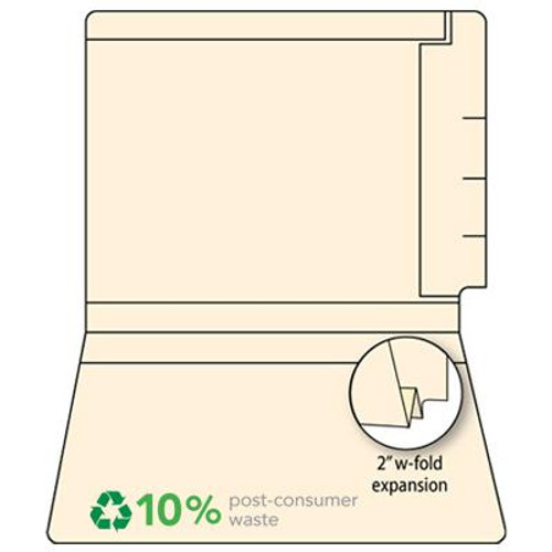 End Tab File Folder with 2" W-Fold Expansion - 14 Pt. Manila - Fasteners in Positions 3 & 5 - Ames Compatible - 150 Carton