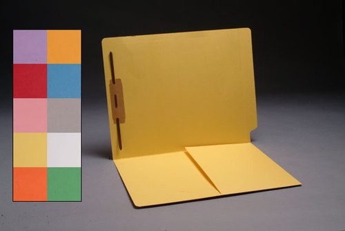 End Tab Folder with 1/2 Pocket Inside Front - 11 Pt. Colored Stock Available in 10 Colors -  1 Fastener in Position #1 - Reinforced Tab - Letter Size - 50/Box