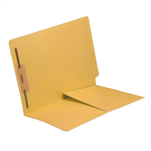 End Tab Folder with 1/2 Pocket Inside Front - 14 Pt. Yellow -  1 Fastener in Position #1 - Reinforced Tab - Letter Size - 50/Box