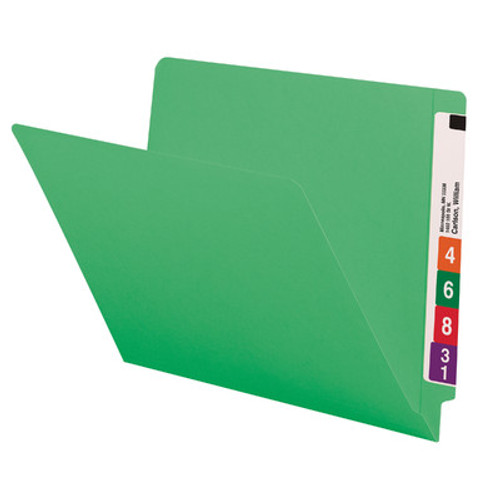 Green End Tab Folder w/U-Clip Fastener in Position 5 - Letter Size - 14 pt - Reinforced Full End Tab - 50/Box
