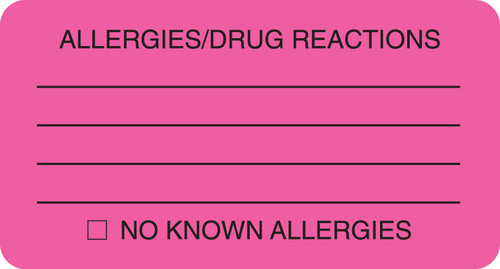 ALLERGIES/DRUG REACTIONS, FL PINK, 3-1/4"W x 1-3/4"H, 250/ROLL