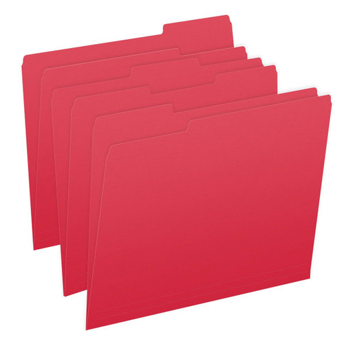 Red Letter Size Top Tab Single Ply Folders with 1/3 Cut Assorted Tabs, 11 pt Red Stock, 100/Box (S-30503-RED)