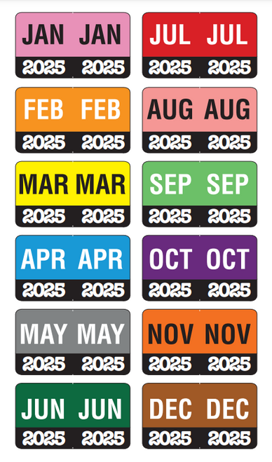Month/Year Labels 2025 - Complete Set Jan-Dec - 2,700 Labels