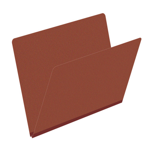 Red letter size end tab classification folder with 2" russet brown tyvek expansion. 25 pt type 3 pressboard stock. Packaged 25/125.