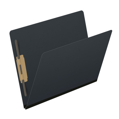 Black letter size end tab classification folder with 2" gray tyvek expansion and 2" bonded fasteners on inside front and inside back. 25 pt type 3 pressboard stock. Packaged 25/125.