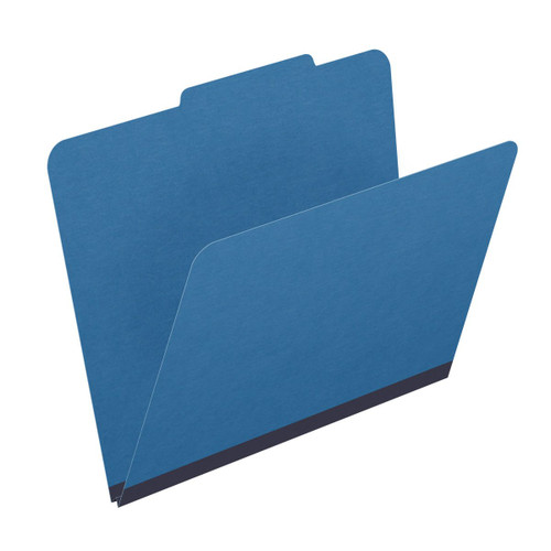 Royal blue letter size top tab classification folder with 2" dark blue tyvek expansion. 25 pt type 3 pressboard stock. Packaged 25/125