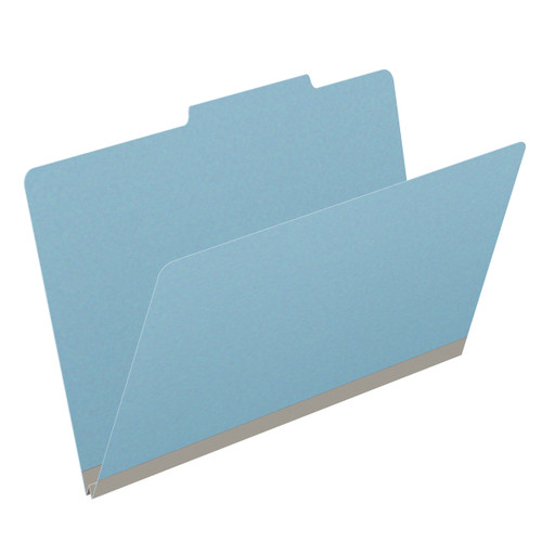 Blue legal size top tab classification folder with 2" gray tyvek expansion. 25 pt type 3 pressboard stock. Packaged 25/125.